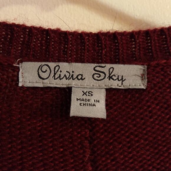 Olivia Sky Ombre Burgundy Angora Blend Sweater Women XS Soft Fuzzy Cashmere Feel - Picture 5 of 10